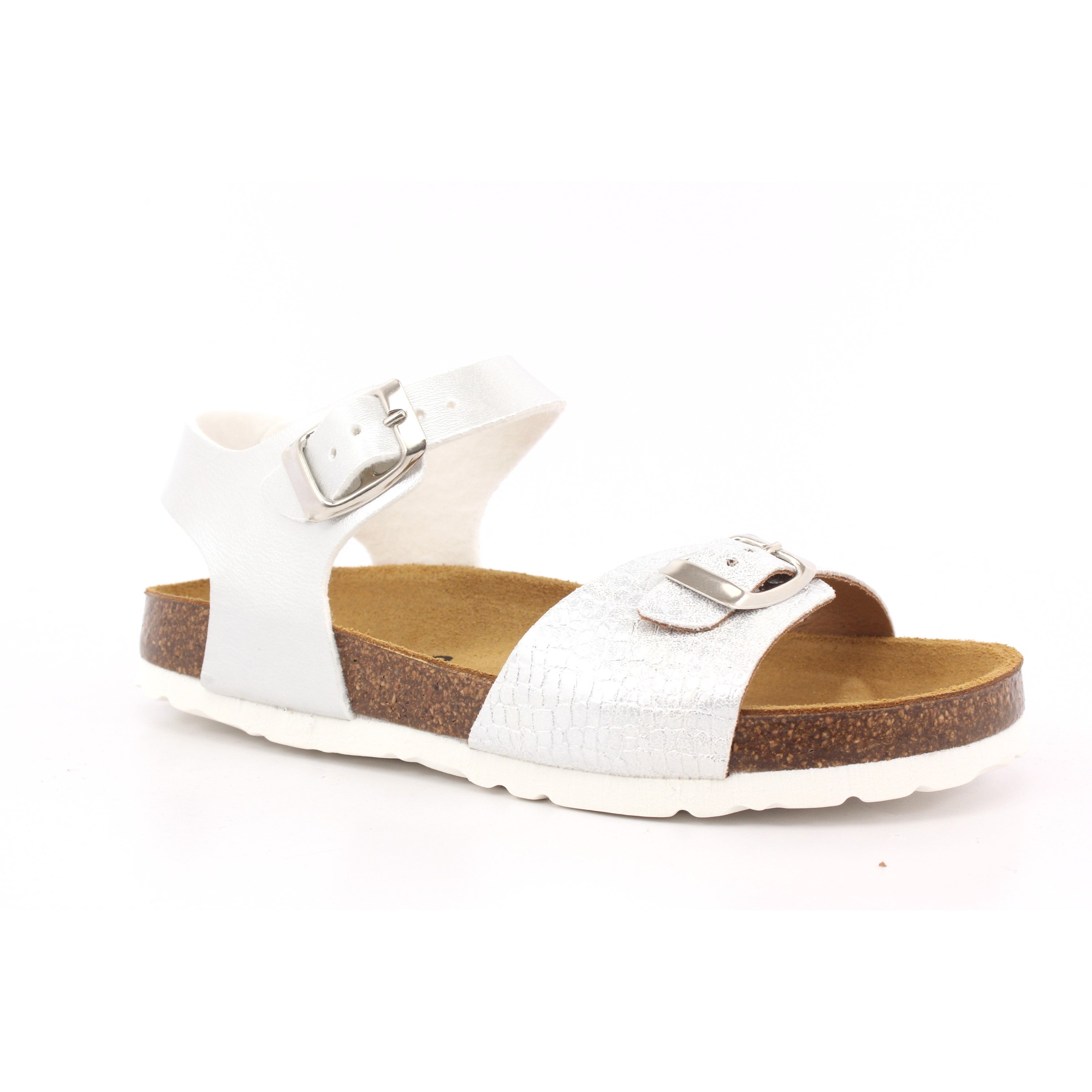 SANDALO BAMB. NAPPA PERLATO+VIPERA BIANCO/ARGENTO