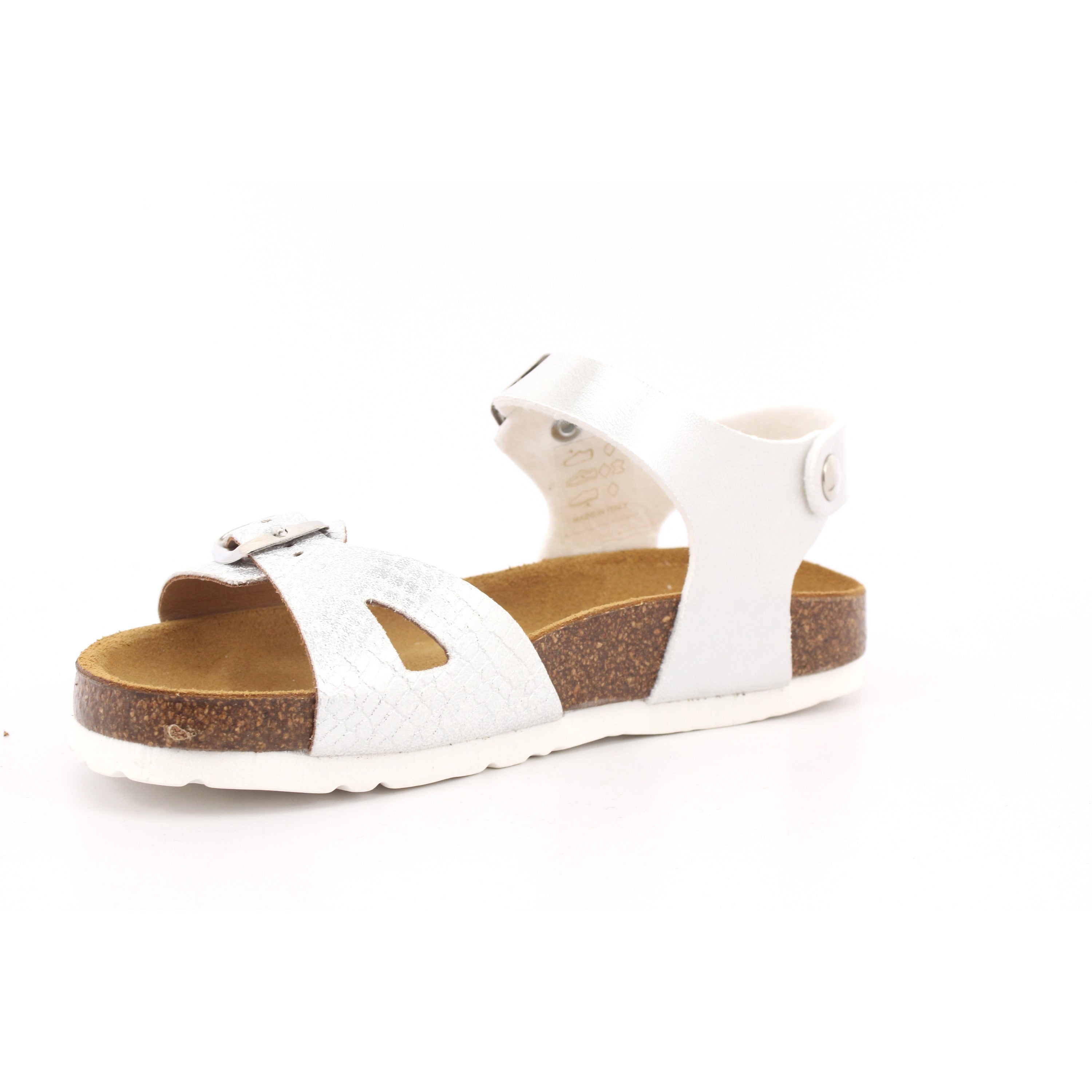 SANDALO BAMB. NAPPA PERLATO+VIPERA BIANCO/ARGENTO