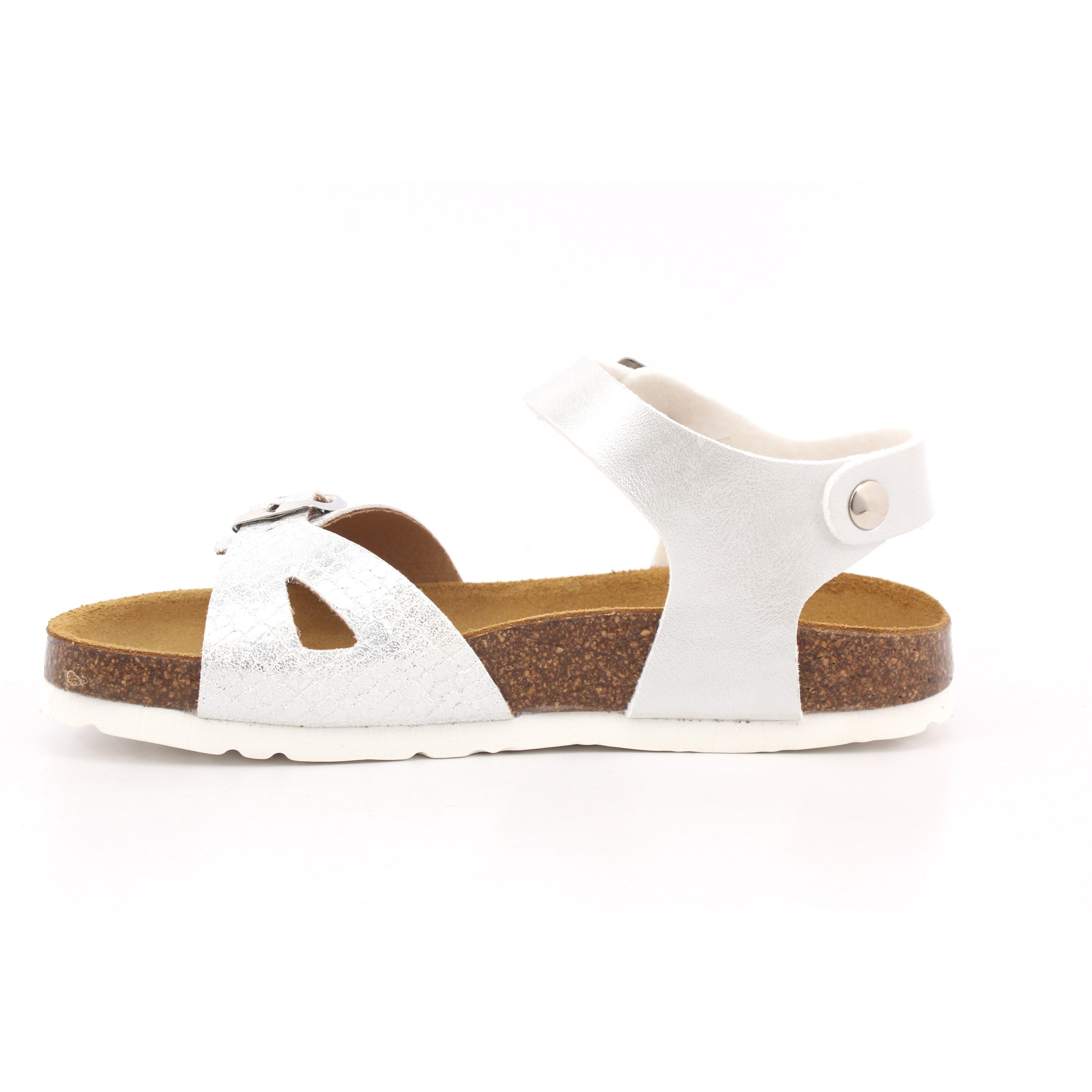 SANDALO BAMB. NAPPA PERLATO+VIPERA BIANCO/ARGENTO