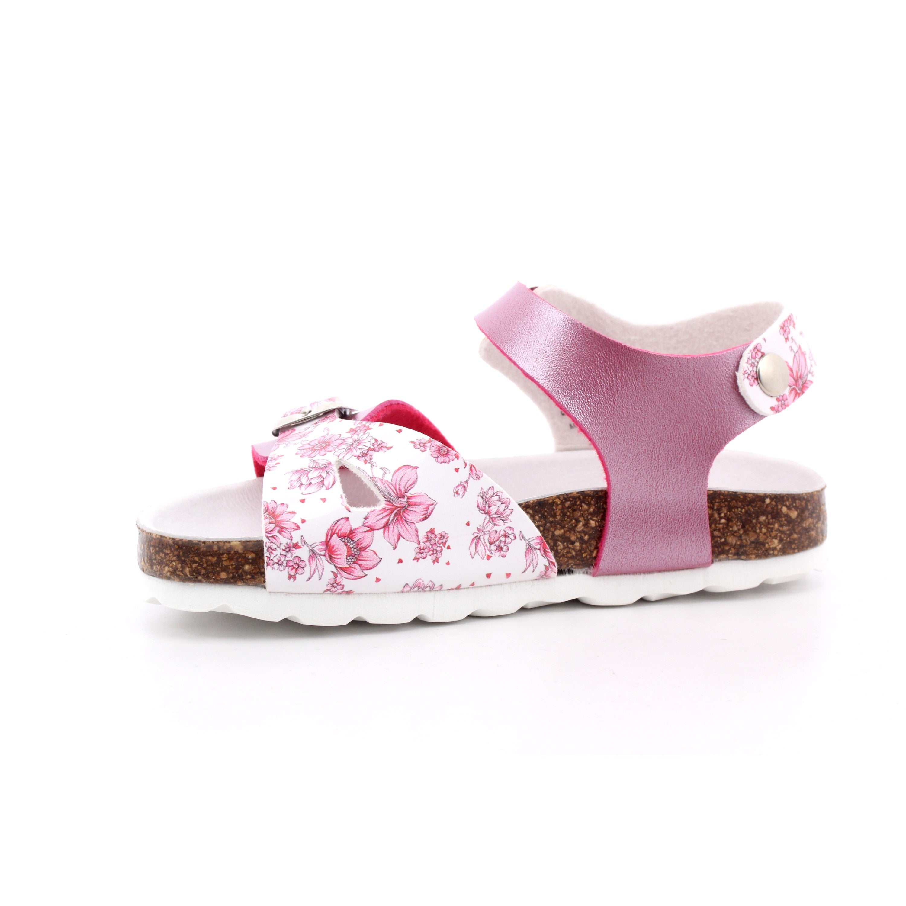 SANDALO VERNICE STAMPATA FIORI FUXIA