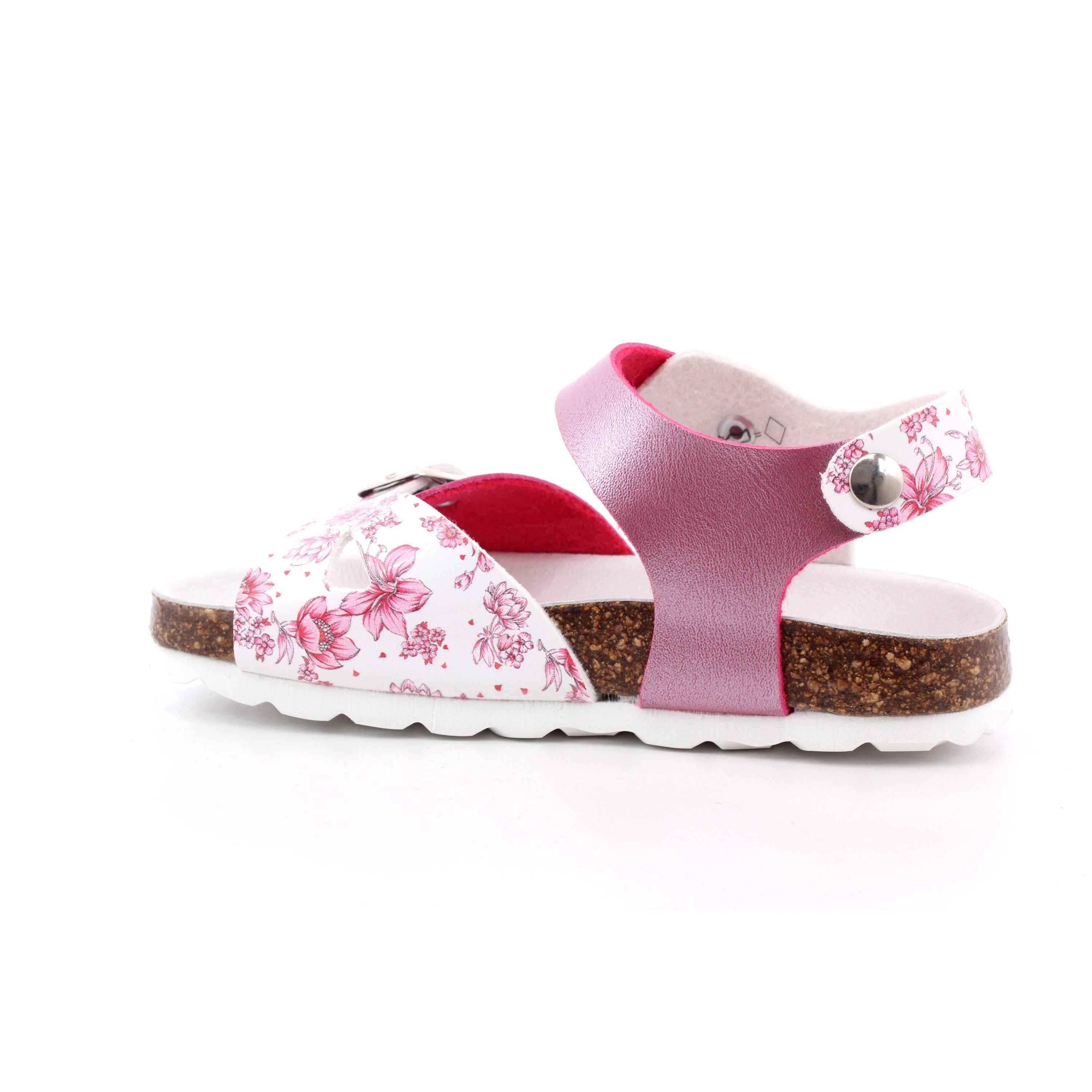 SANDALO VERNICE STAMPATA FIORI FUXIA