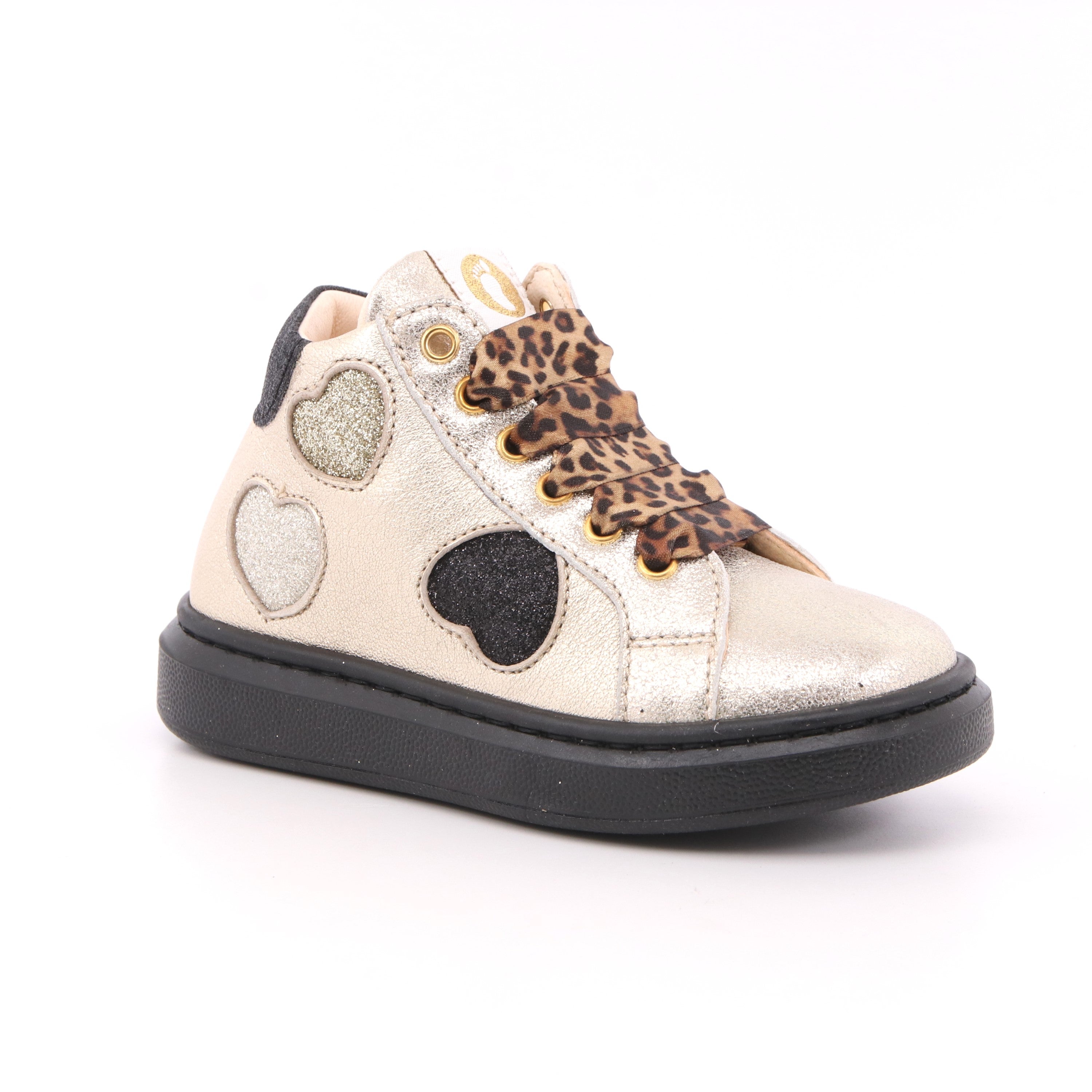 SNEAKER ALTA ALLACCIATA PLATINO/NERO