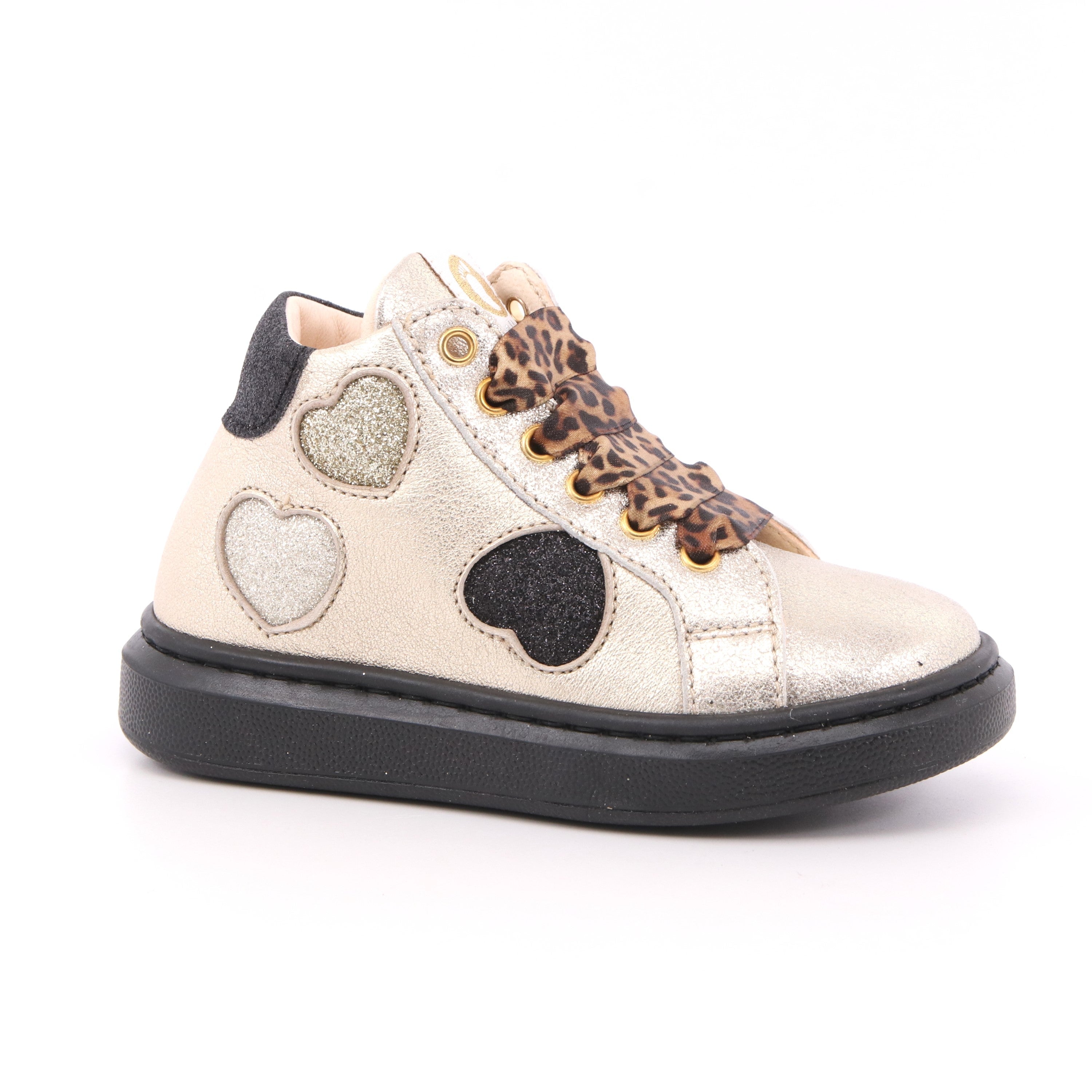 SNEAKER ALTA ALLACCIATA PLATINO/NERO