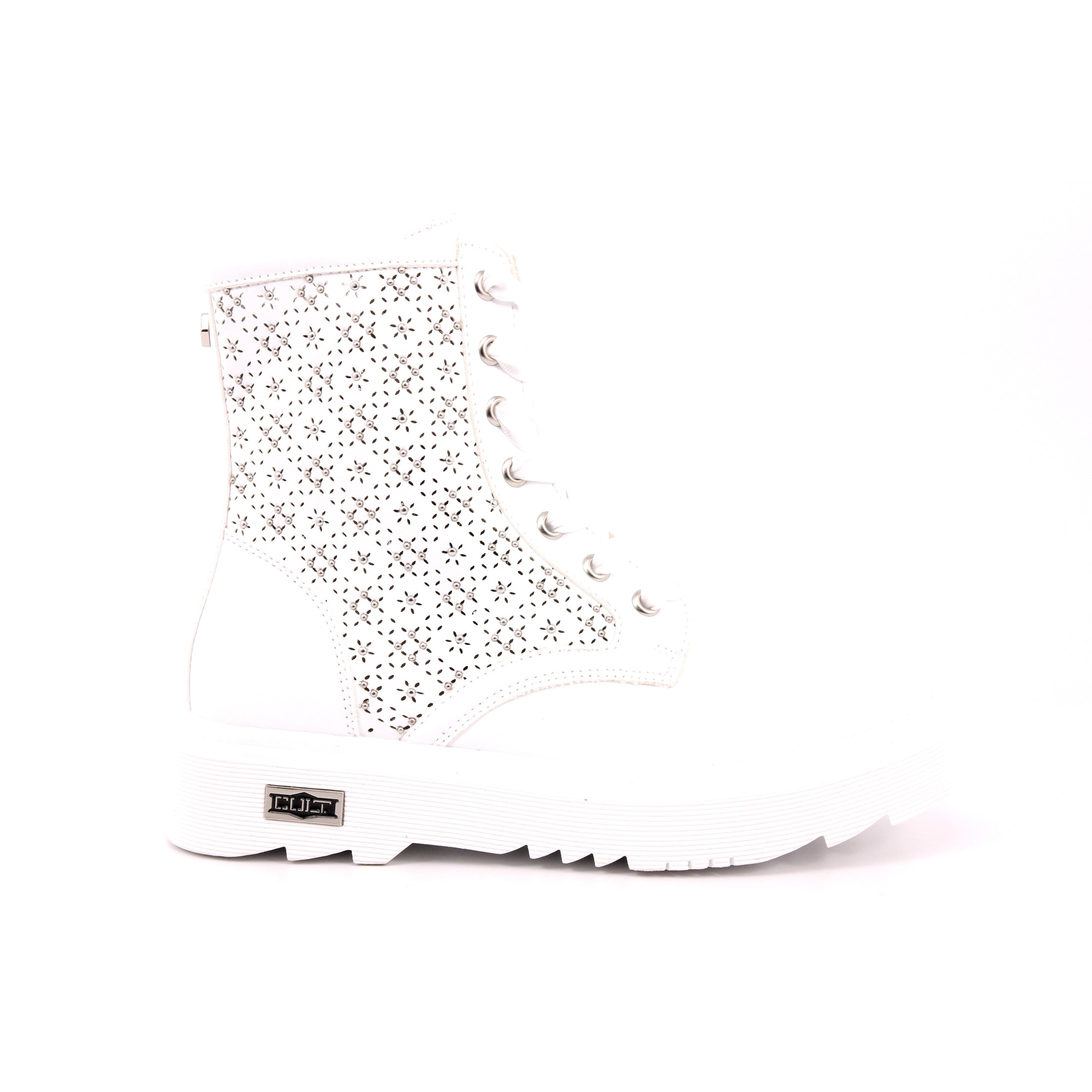 SABBATH 0034 MID J PU WHITE/PERFORATED FLOWERS